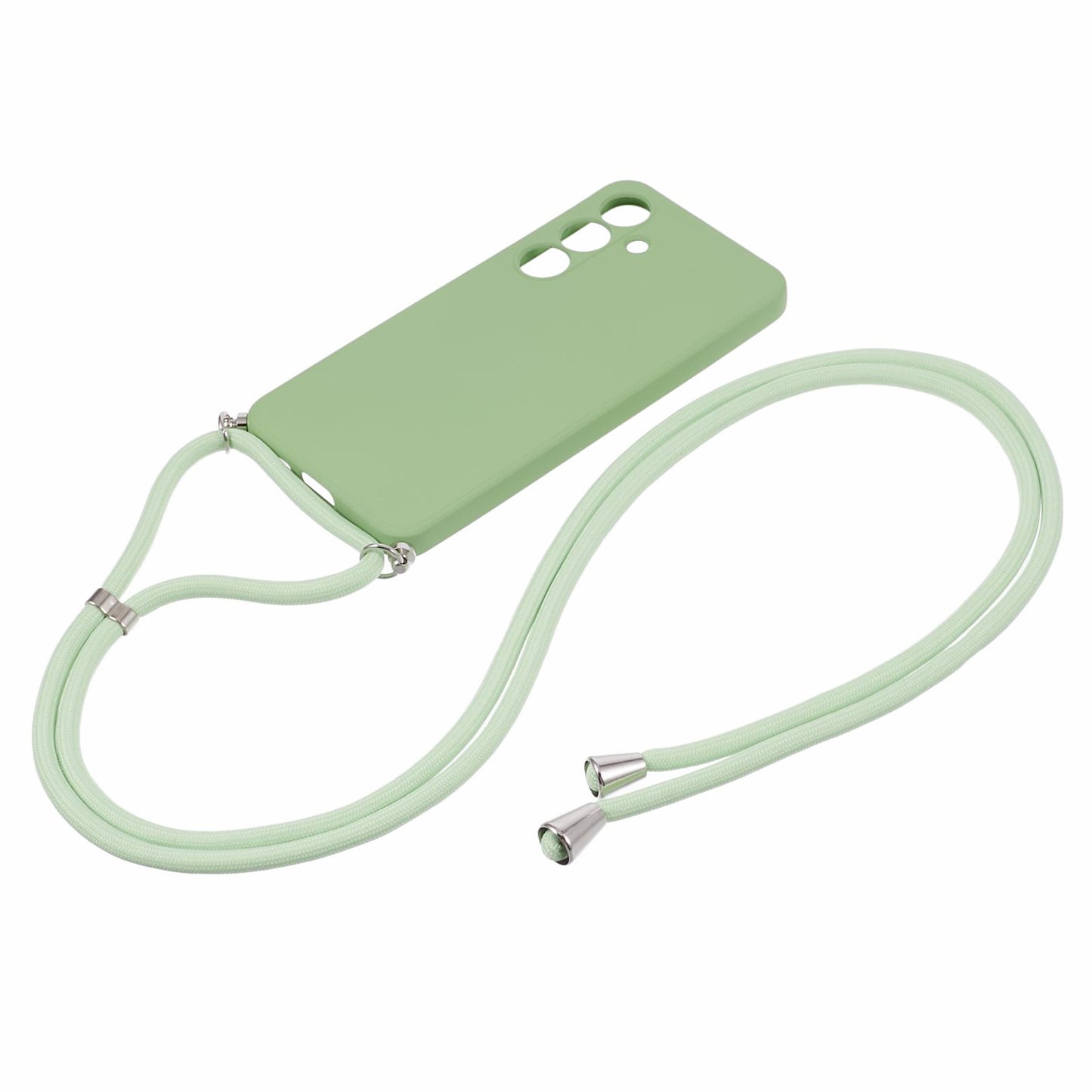 For Samsung Galaxy S24+ TPU Phone Case Rubberized Fiber Inner Lining Protective Shell with Lanyard - Matcha Green
