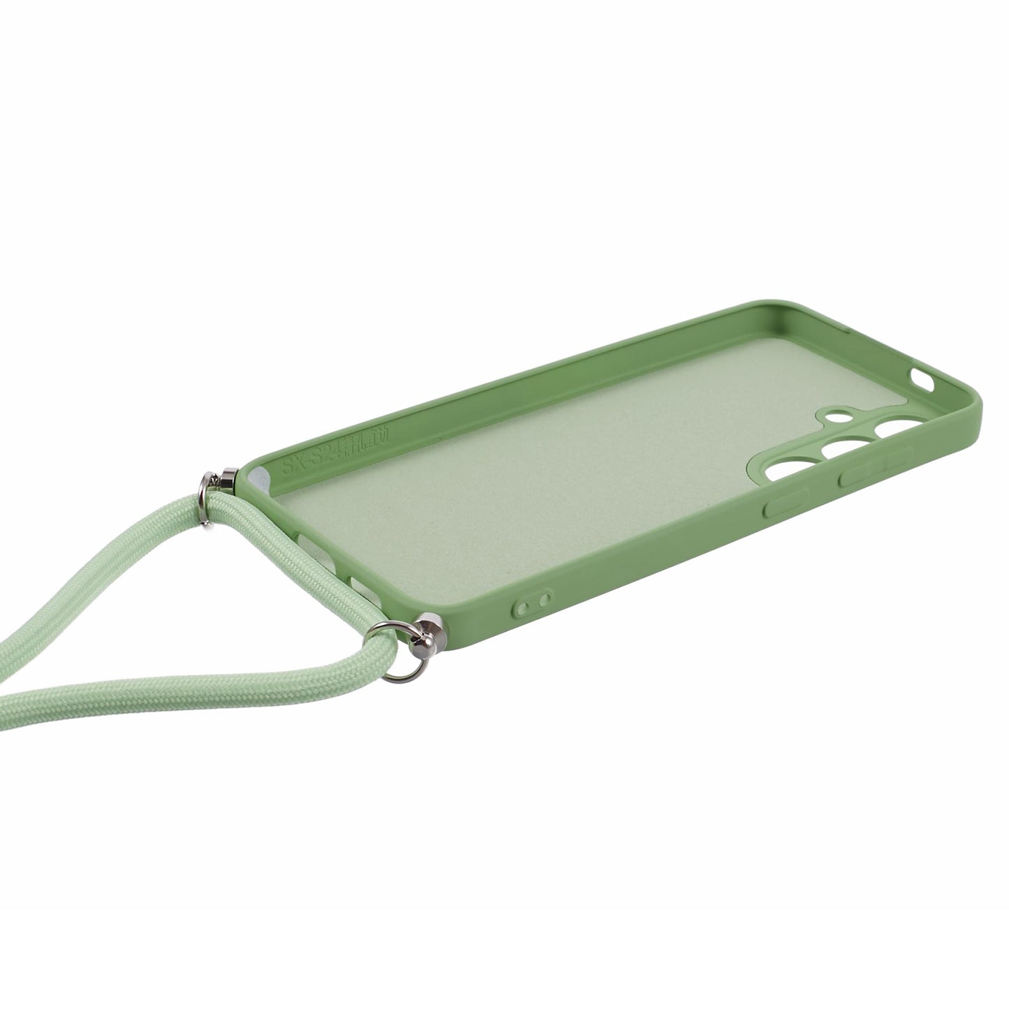 For Samsung Galaxy S24+ TPU Phone Case Rubberized Fiber Inner Lining Protective Shell with Lanyard - Matcha Green