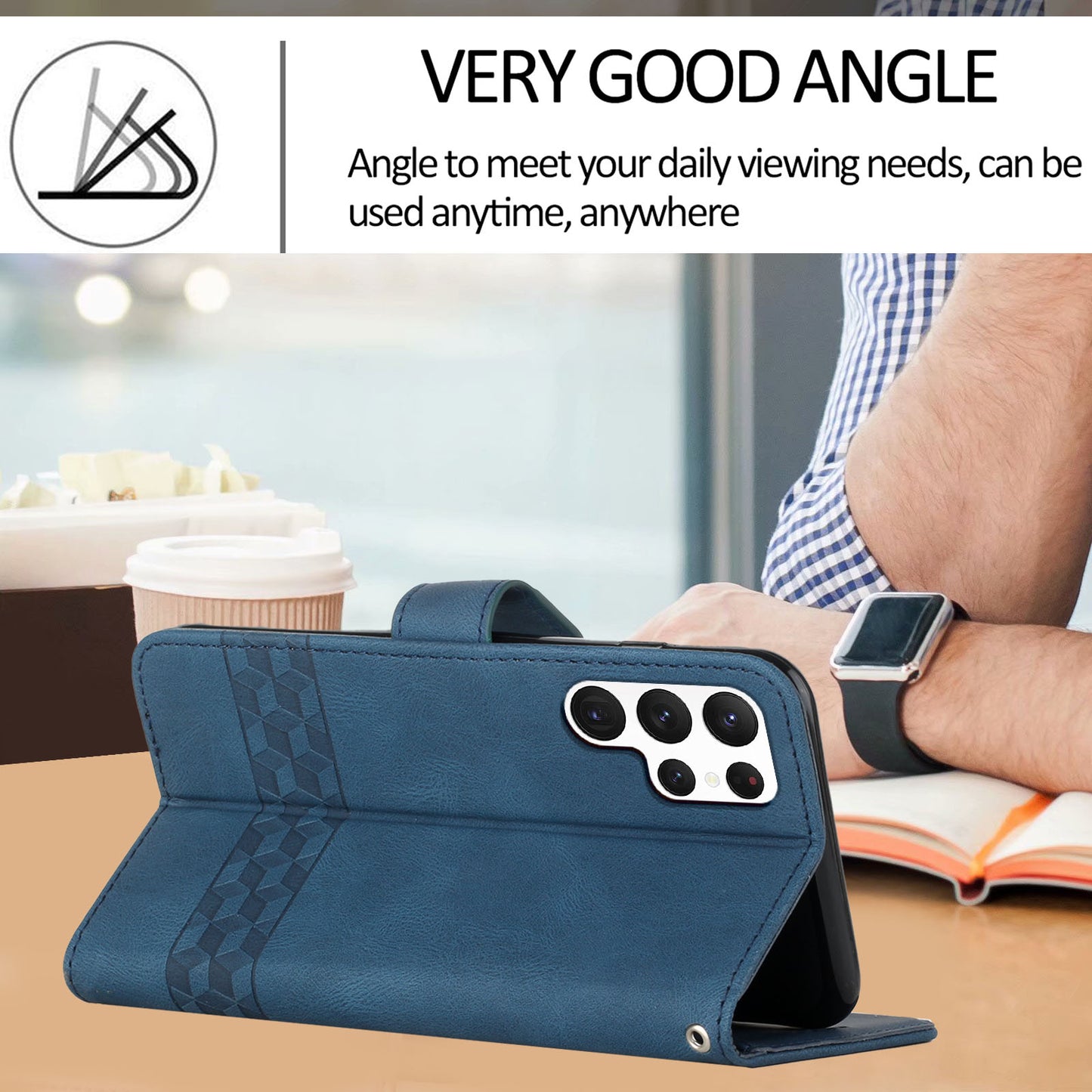 YX0010 Series for Samsung Galaxy S24 Ultra Case Rhombus Line Leather Phone Cover - Sapphire