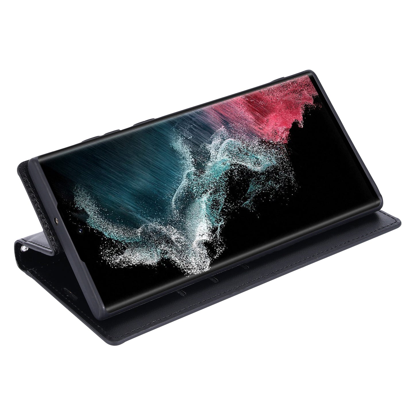 HANMAN Minuo Series For Samsung Galaxy S24 Ultra Magnetic Case PU Leather Wallet Phone Cover - Black
