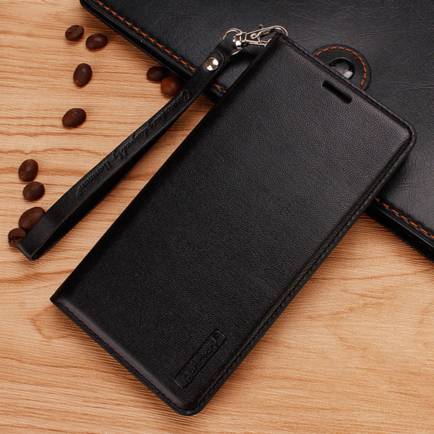 HANMAN Minuo Series For Samsung Galaxy S24 Ultra Magnetic Case PU Leather Wallet Phone Cover - Black
