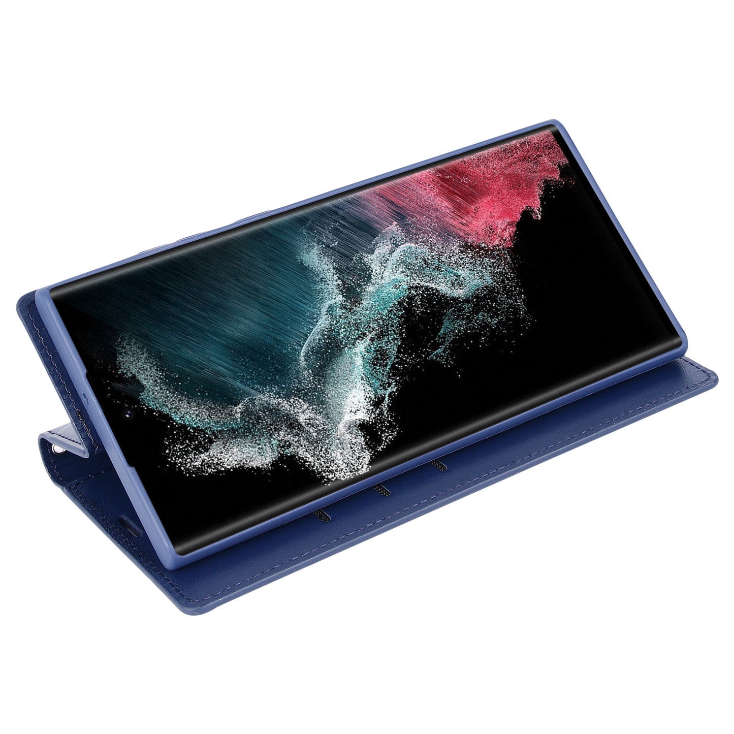 HANMAN Minuo Series For Samsung Galaxy S24 Ultra Magnetic Case PU Leather Wallet Phone Cover - Blue