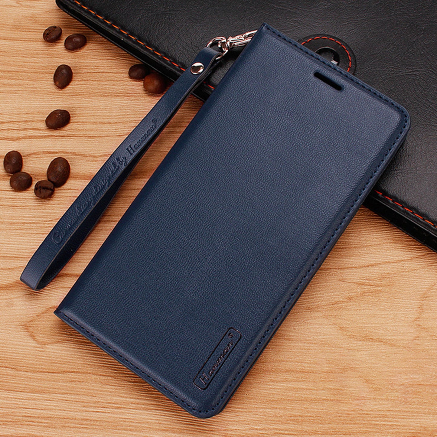 HANMAN Minuo Series For Samsung Galaxy S24 Ultra Magnetic Case PU Leather Wallet Phone Cover - Blue