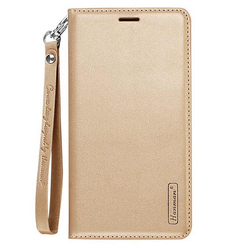 HANMAN Minuo Series For Samsung Galaxy S24 Ultra Magnetic Case PU Leather Wallet Phone Cover - Gold