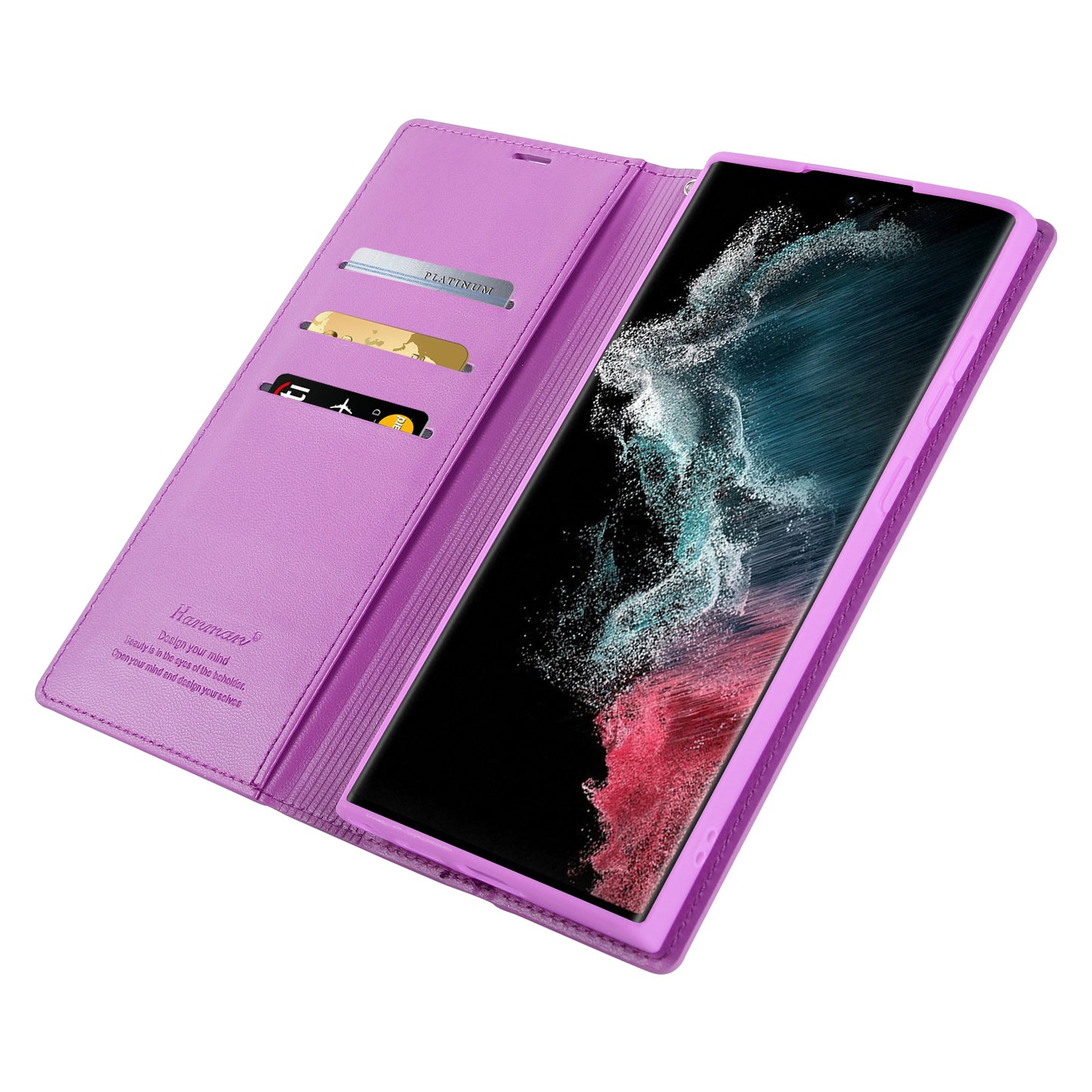 HANMAN Minuo Series For Samsung Galaxy S24 Ultra Magnetic Case PU Leather Wallet Phone Cover - Purple