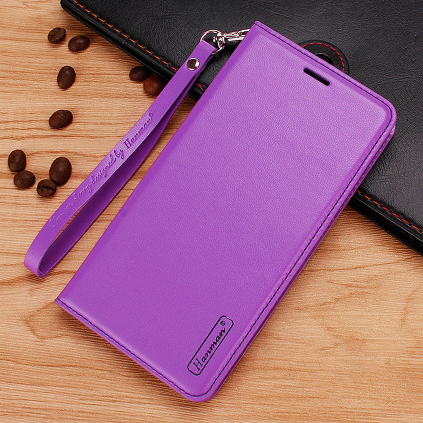 HANMAN Minuo Series For Samsung Galaxy S24 Ultra Magnetic Case PU Leather Wallet Phone Cover - Purple
