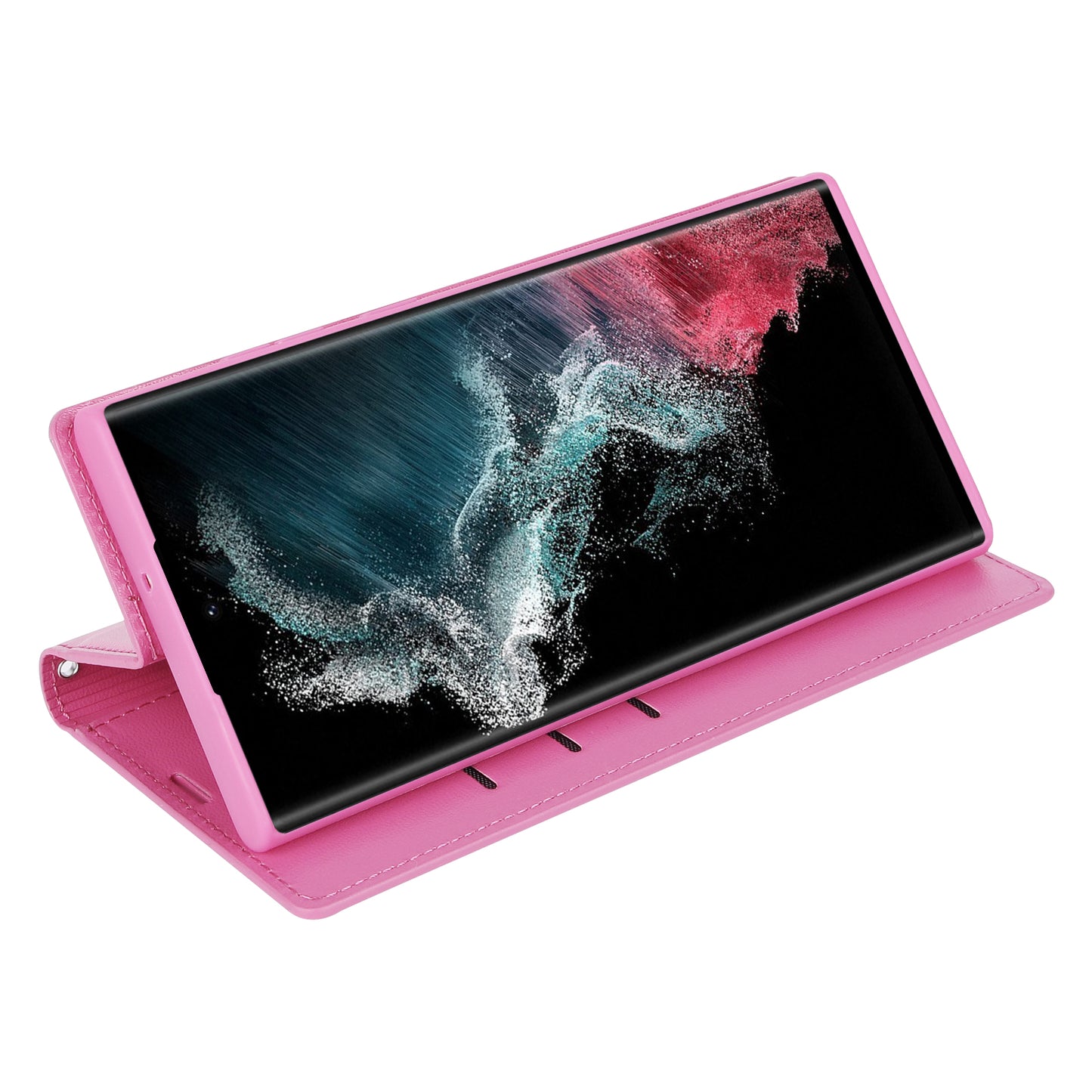 HANMAN Minuo Series For Samsung Galaxy S24 Ultra Magnetic Case PU Leather Wallet Phone Cover - Rose