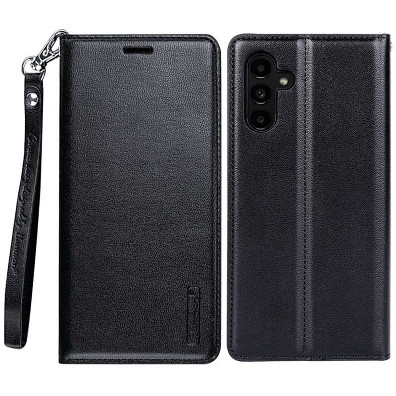 HANMAN Minuo Series For Samsung Galaxy S24+ Case Anti-Scratch Phone Cover PU Leather Wallet - Black