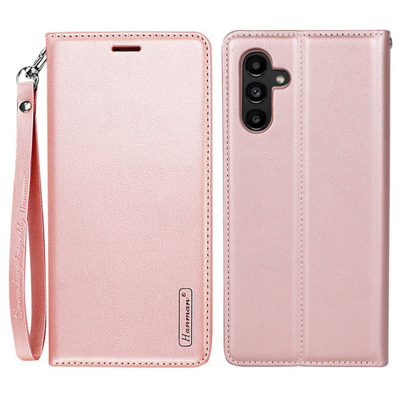 HANMAN Minuo Series For Samsung Galaxy S24+ Case Anti-Scratch Phone Cover PU Leather Wallet - Rose Gold