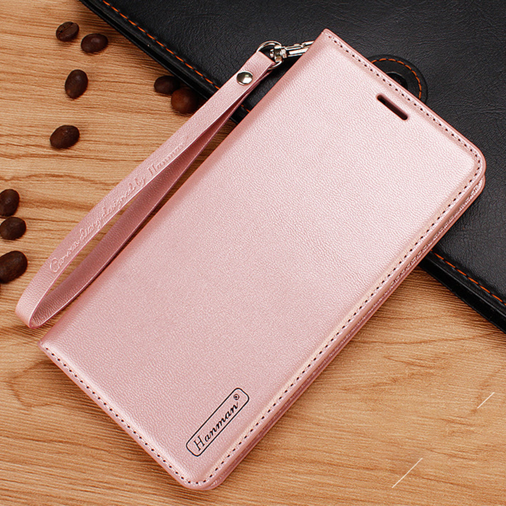 HANMAN Minuo Series For Samsung Galaxy S24+ Case Anti-Scratch Phone Cover PU Leather Wallet - Rose Gold