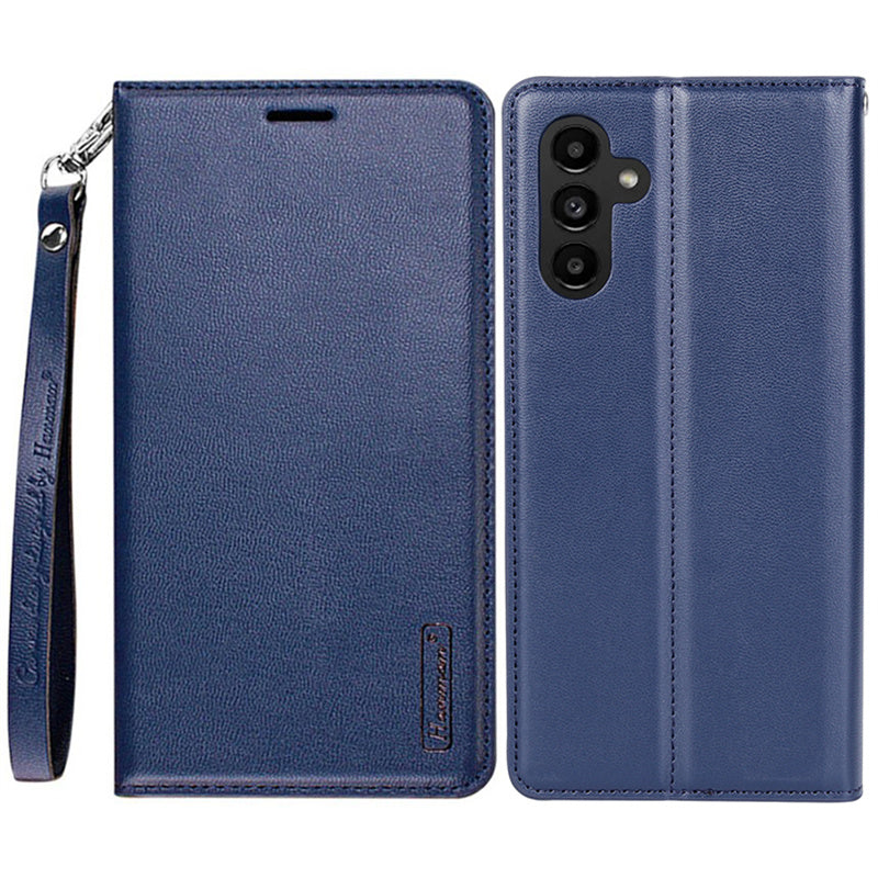HANMAN Minuo Series For Samsung Galaxy S24+ Case Anti-Scratch Phone Cover PU Leather Wallet - Blue