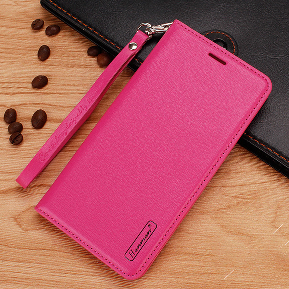 HANMAN Minuo Series Wallet Phone Cover for Samsung Galaxy S24 Case PU Leather Mobile Phone Shell - Rose