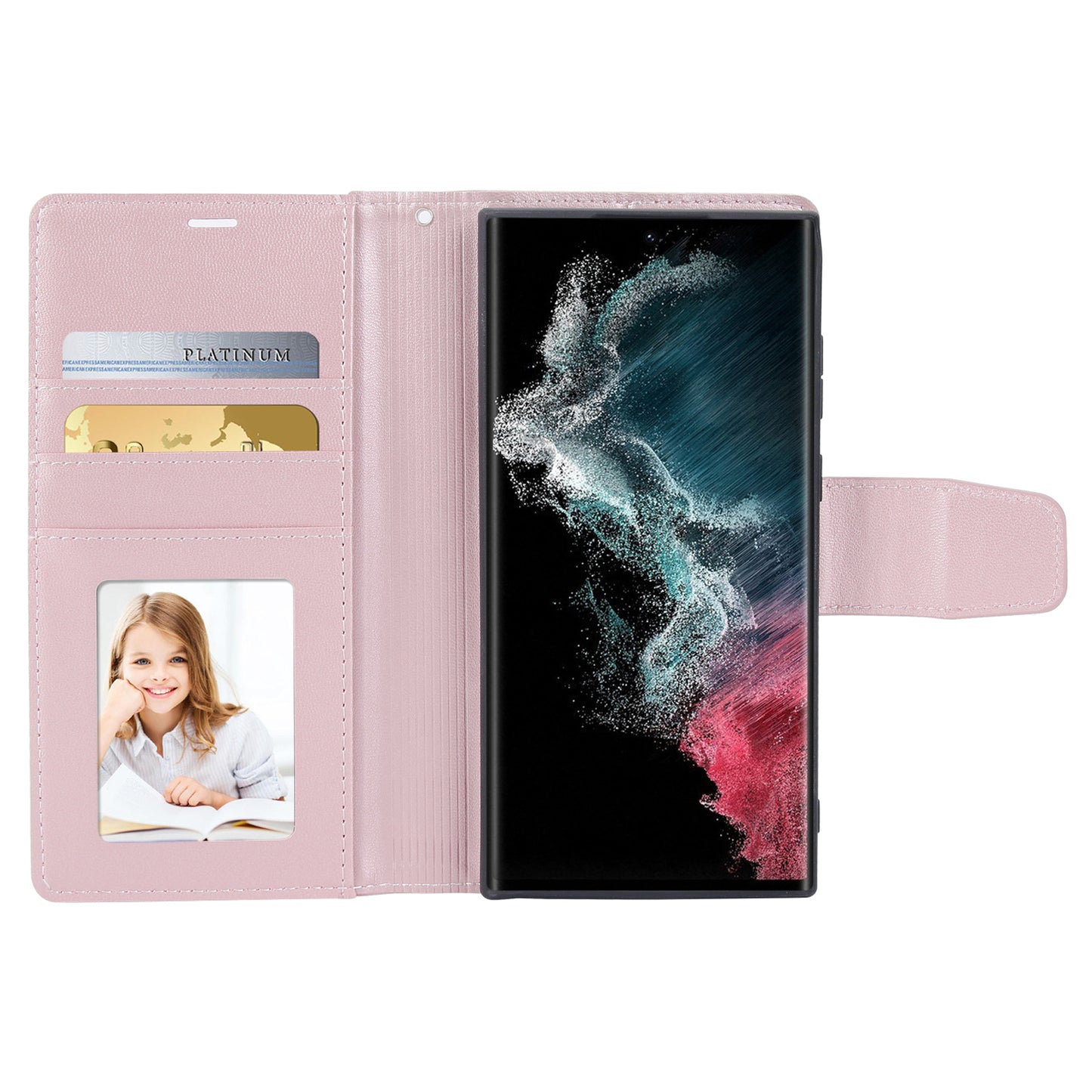 HANMAN Miro2 Series For Samsung Galaxy S24 Ultra Leather Case Detachable Magnetic Wallet Stand Phone Cover - Rose Gold