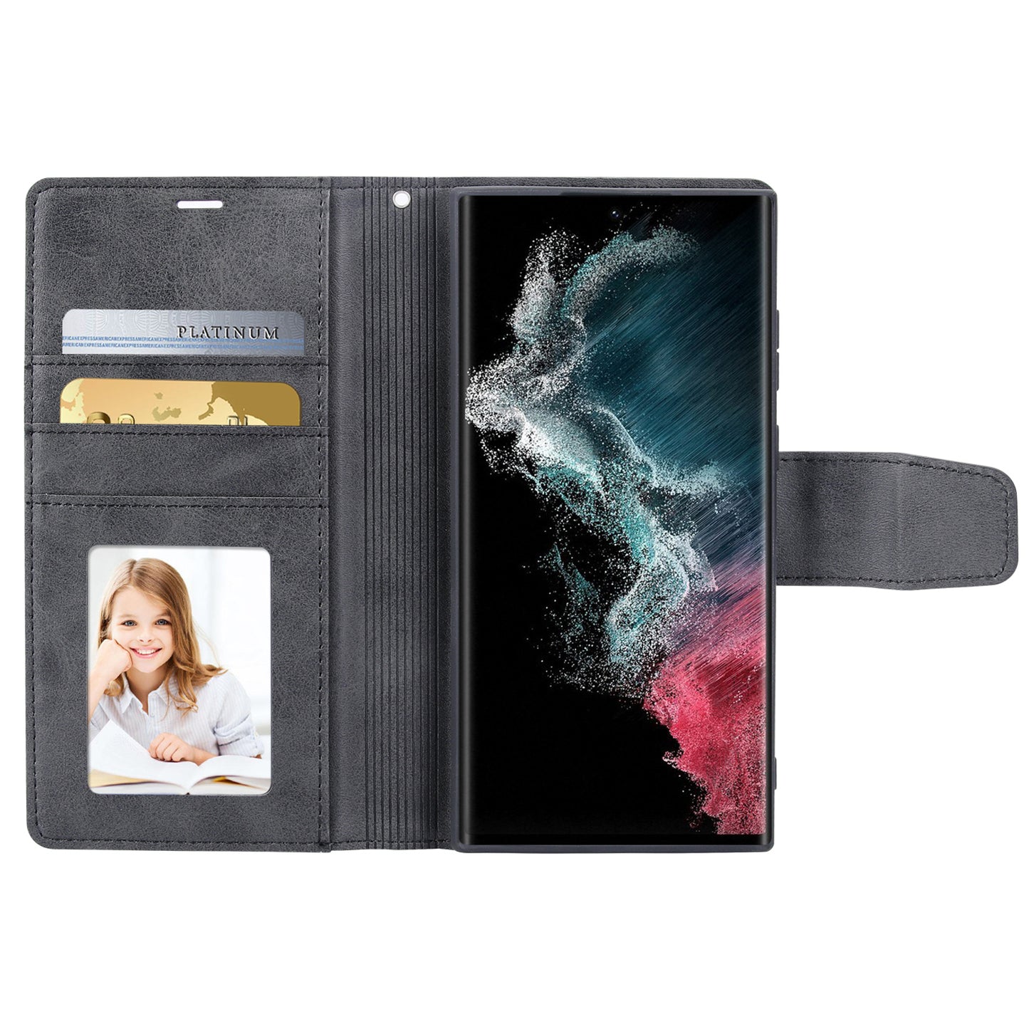 HANMAN Miro2 Series For Samsung Galaxy S24 Ultra Leather Case Detachable Magnetic Wallet Stand Phone Cover - Black