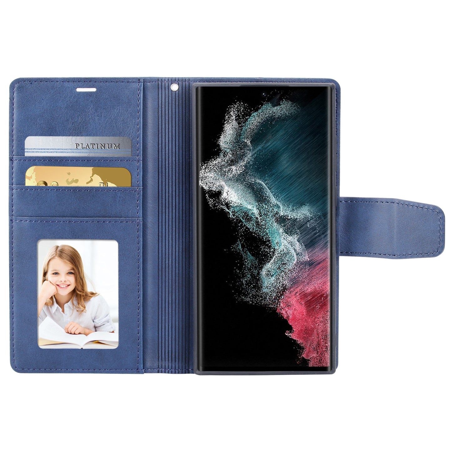HANMAN Miro2 Series For Samsung Galaxy S24 Ultra Leather Case Detachable Magnetic Wallet Stand Phone Cover - Blue