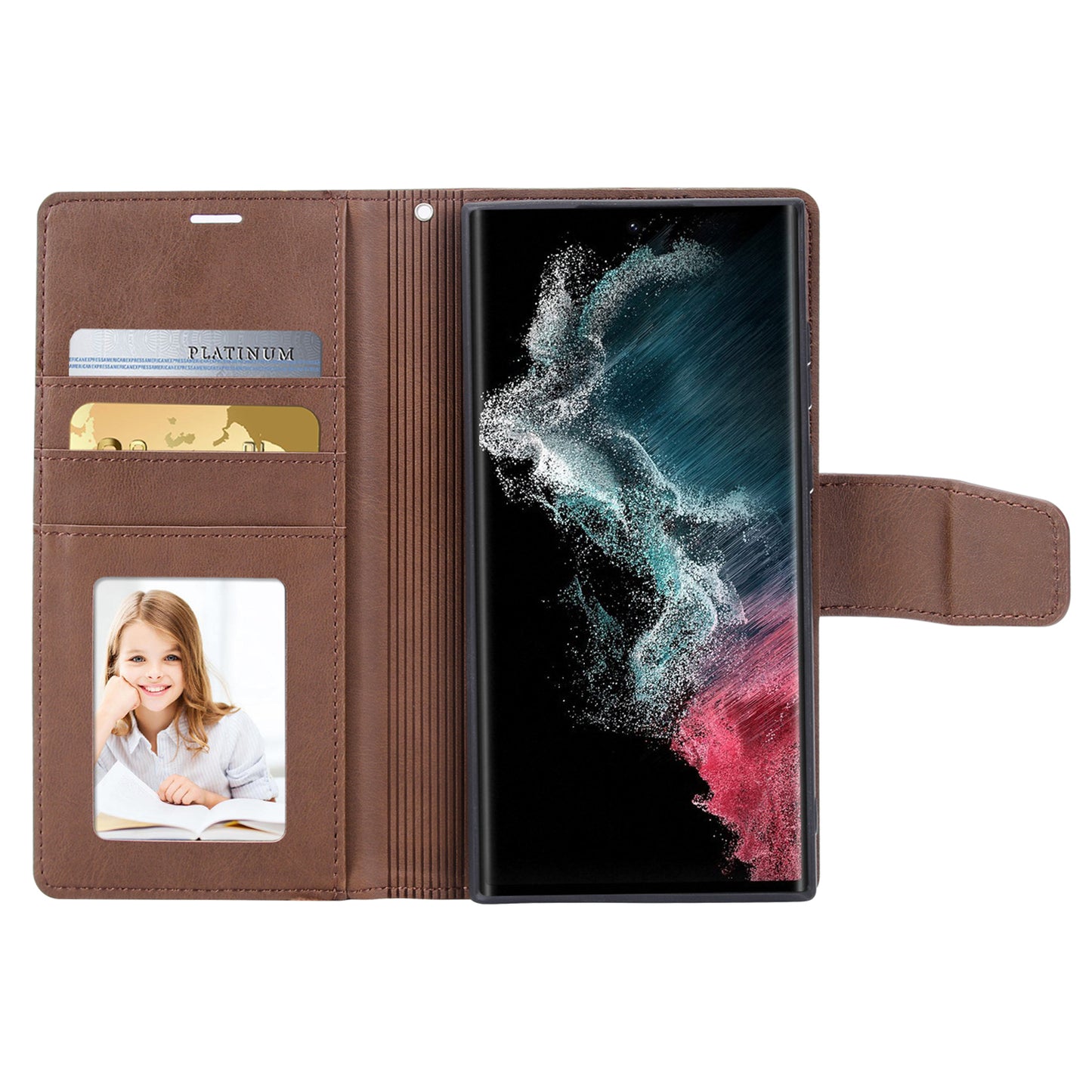 HANMAN Miro2 Series For Samsung Galaxy S24 Ultra Leather Case Detachable Magnetic Wallet Stand Phone Cover - Brown