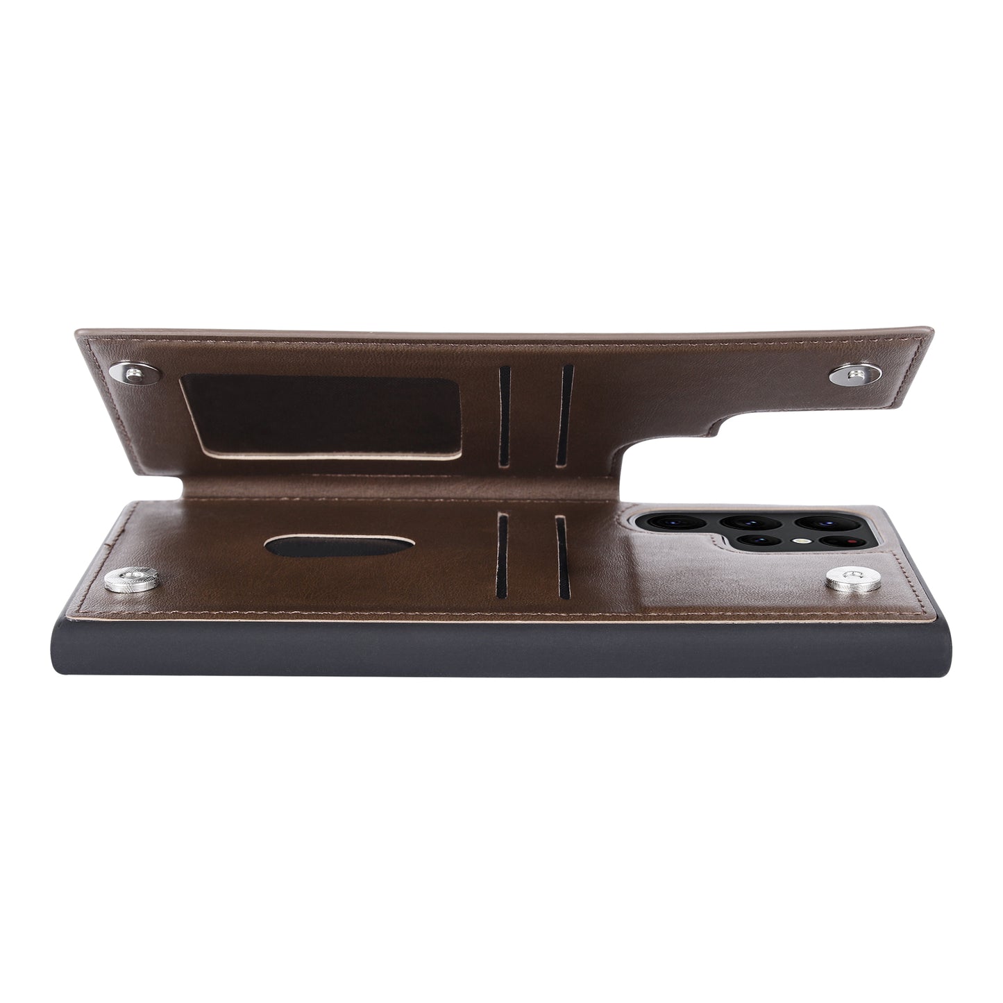 HANMAN Mika Series For Samsung Galaxy S24 Ultra Case with Card Holder PU Leather Coated TPU Back Cover - Brown