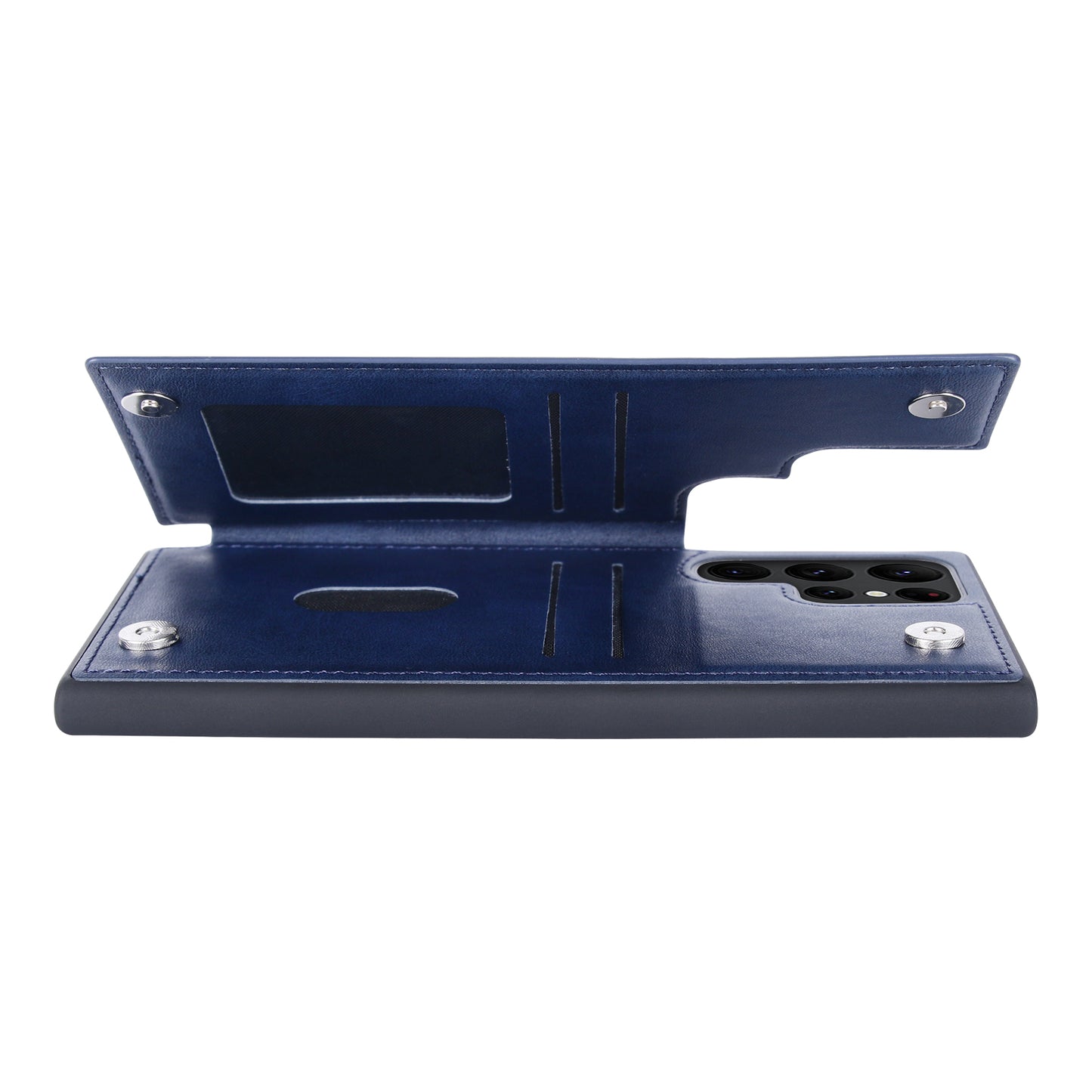 HANMAN Mika Series For Samsung Galaxy S24 Ultra Case with Card Holder PU Leather Coated TPU Back Cover - Blue