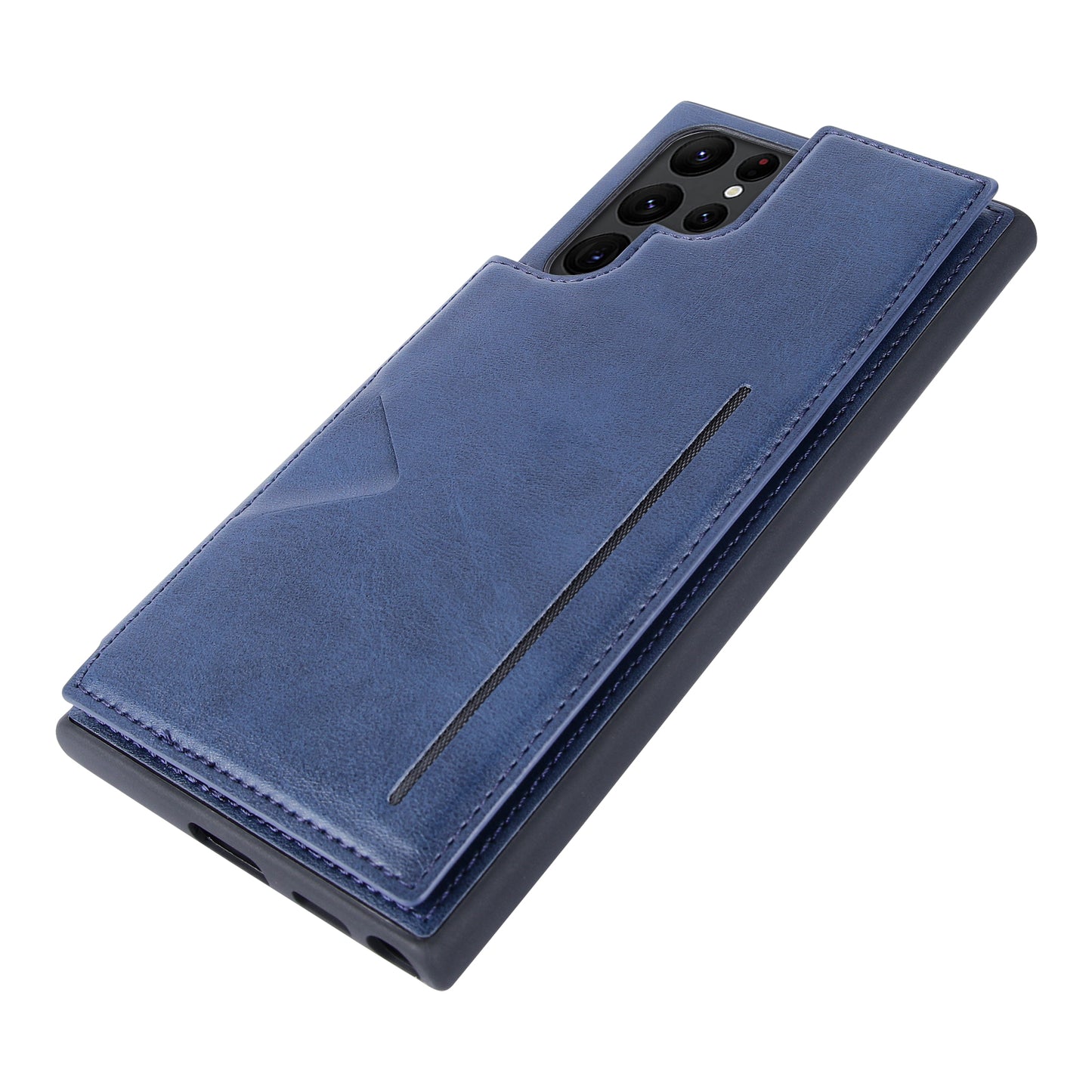 HANMAN Mika Series For Samsung Galaxy S24 Ultra Case with Card Holder PU Leather Coated TPU Back Cover - Blue