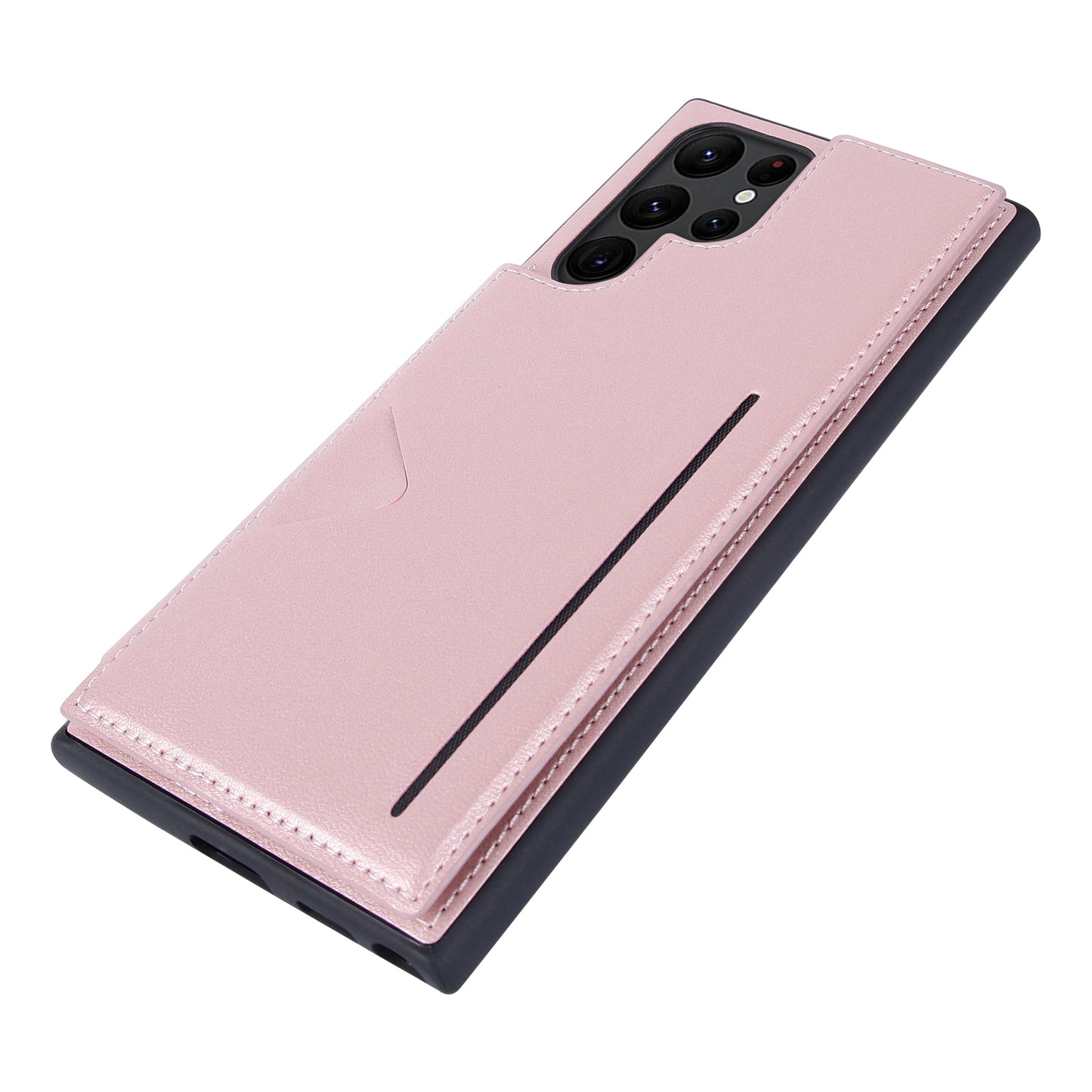 HANMAN Mika Series For Samsung Galaxy S24 Ultra Case with Card Holder PU Leather Coated TPU Back Cover - Rose Gold