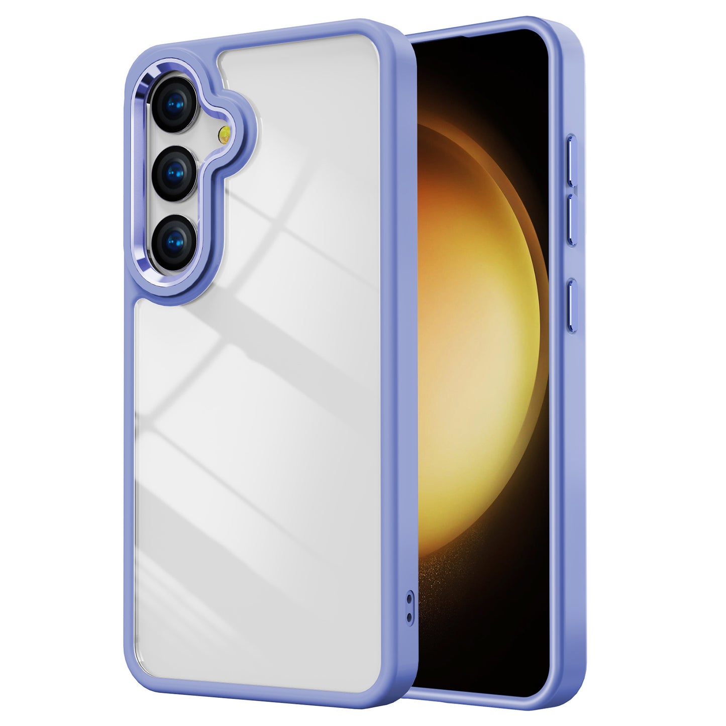 For Samsung Galaxy S24+ Cell Phone Case TPU+Acrylic Clear Cover with Metal Button Cover - Lavender