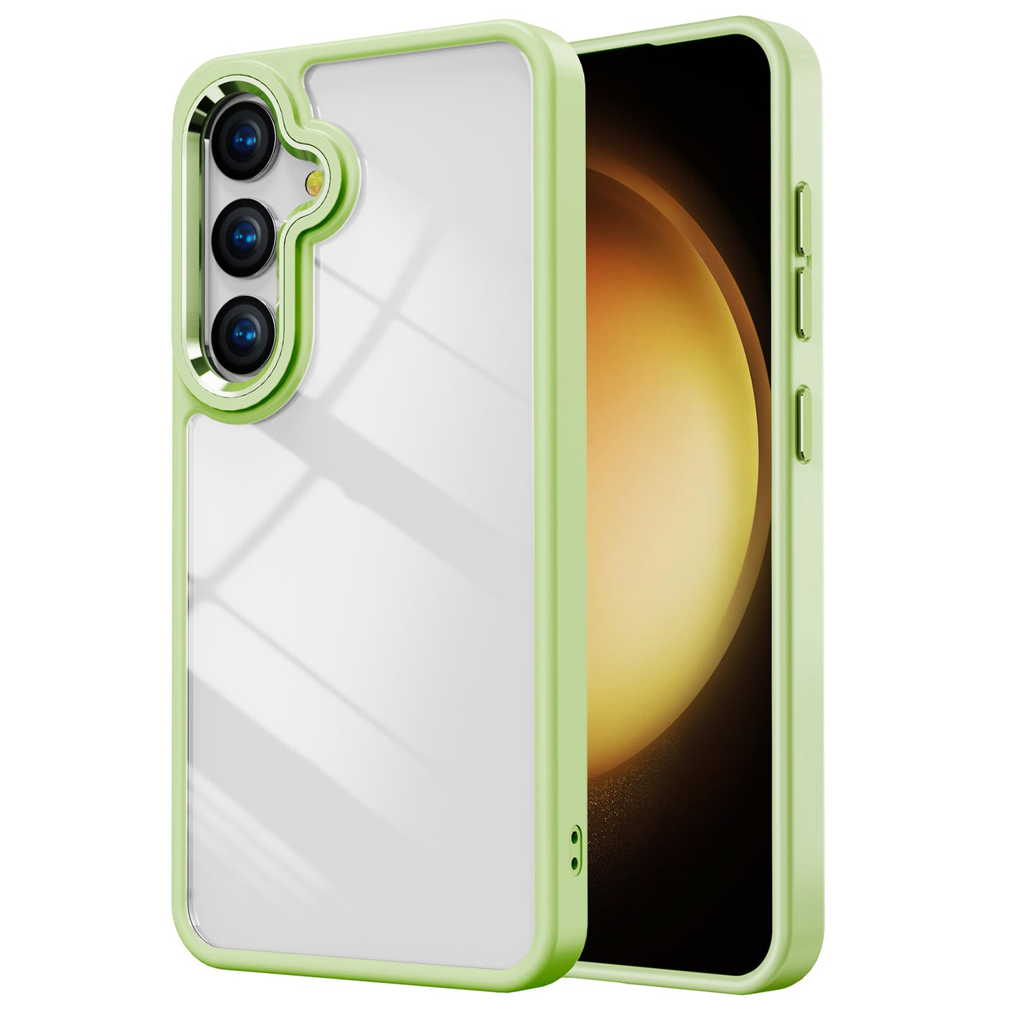 For Samsung Galaxy S24+ Cell Phone Case TPU+Acrylic Clear Cover with Metal Button Cover - Matcha Green