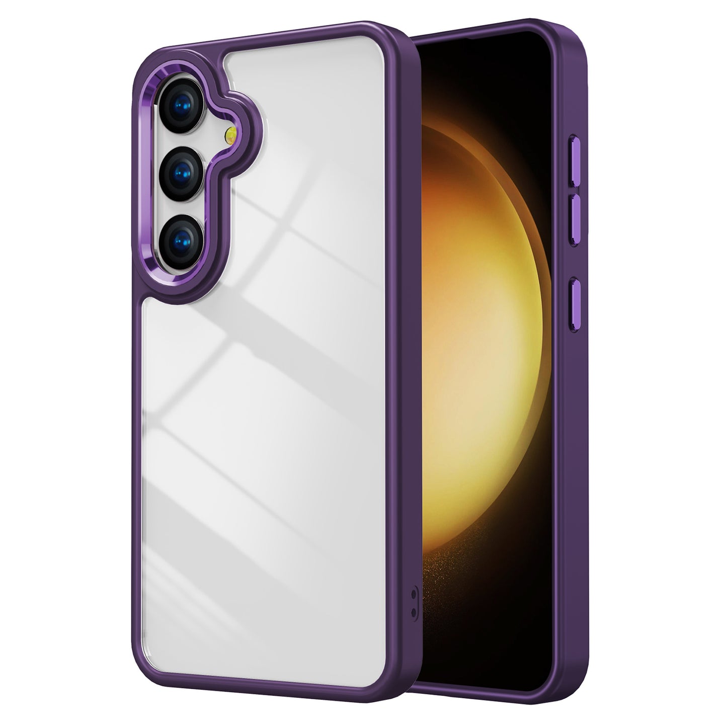 For Samsung Galaxy S24+ Cell Phone Case TPU+Acrylic Clear Cover with Metal Button Cover - Dark Purple