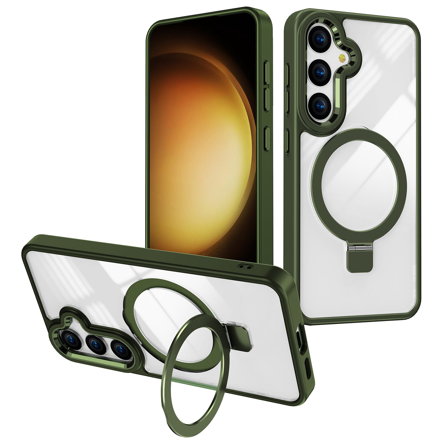 For Samsung Galaxy S24+ Kickstand Clear Case Anti-Drop TPU+Acrylic Phone Cover Compatible with MagSafe - Green