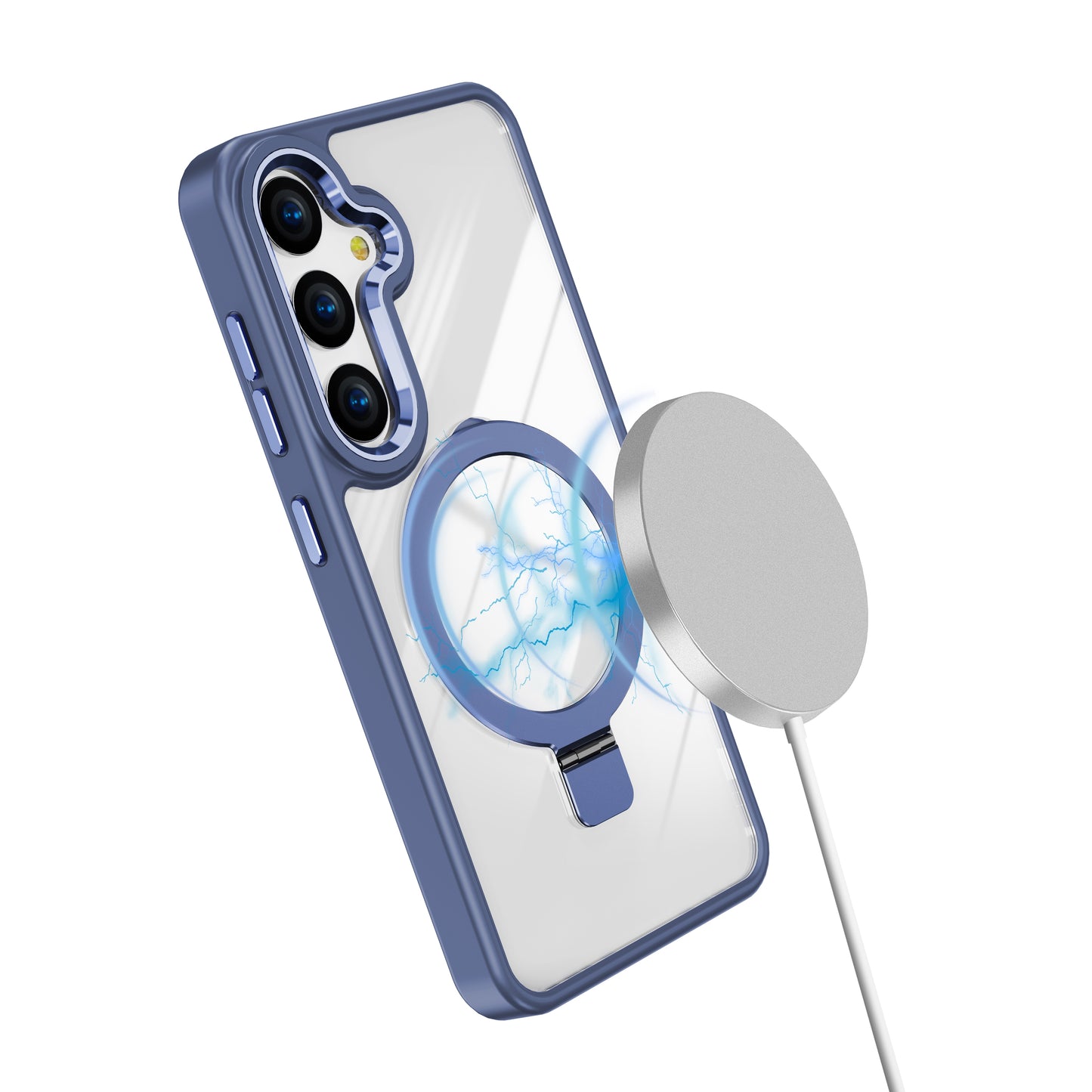 For Samsung Galaxy S24+ Kickstand Clear Case Anti-Drop TPU+Acrylic Phone Cover Compatible with MagSafe - Blue