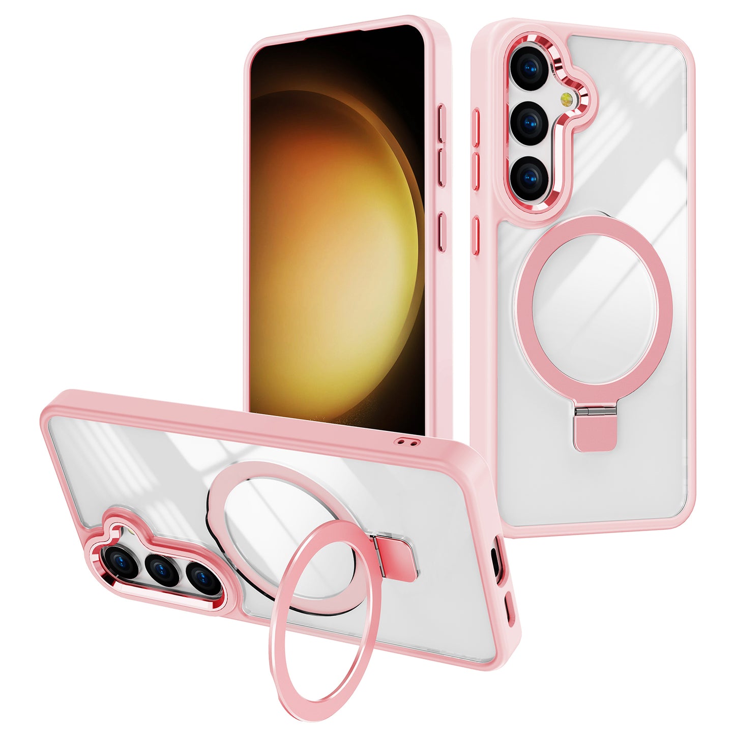 For Samsung Galaxy S24 Clear Case Compatible with MagSafe Shockproof TPU+Acrylic Kickstand Phone Cover - Pink