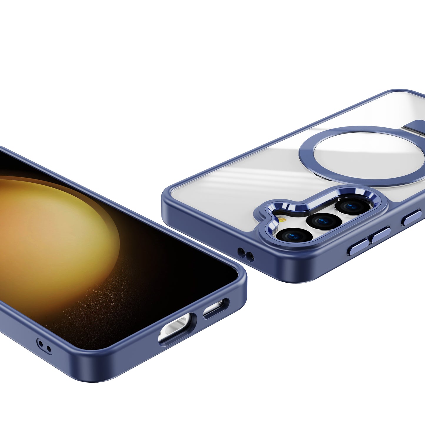 For Samsung Galaxy S24 Clear Case Compatible with MagSafe Shockproof TPU+Acrylic Kickstand Phone Cover - Navy Blue