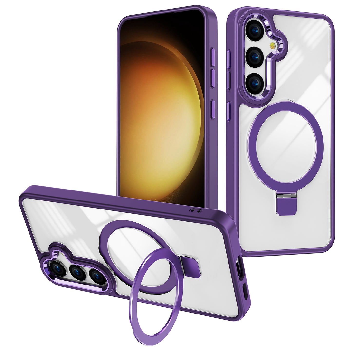 For Samsung Galaxy S24 Clear Case Compatible with MagSafe Shockproof TPU+Acrylic Kickstand Phone Cover - Dark Purple