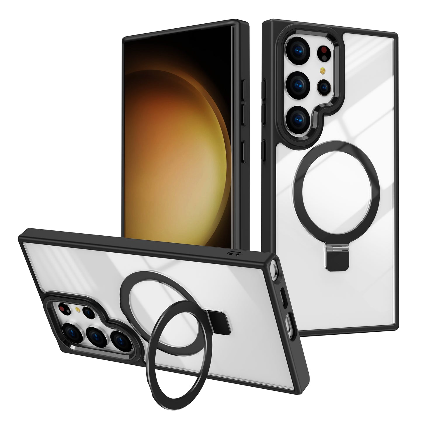 For Samsung Galaxy S24 Ultra Case Shockproof TPU+Acrylic Kickstand Clear Phone Cover Compatible with MagSafe - Black