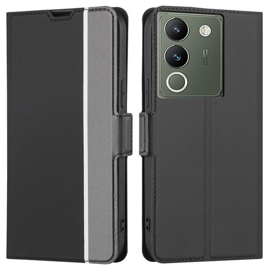 For vivo V29e (Global) 5G Leather Case Side Magnetic Clasp Card Holder Cover - Black