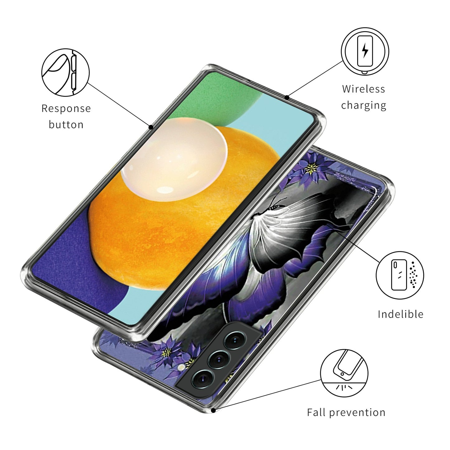 For Samsung Galaxy S24 Phone Case IMD Pattern Printing Phone TPU Cover - Purple Butterfly