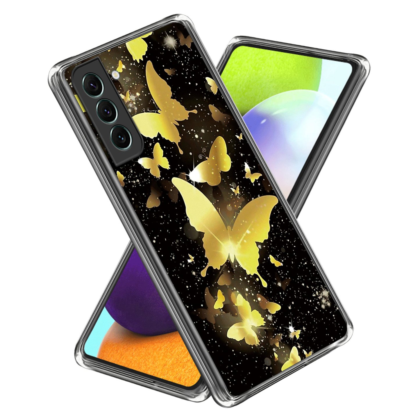 For Samsung Galaxy S24 Phone Case IMD Pattern Printing Phone TPU Cover - Gold Butterflies