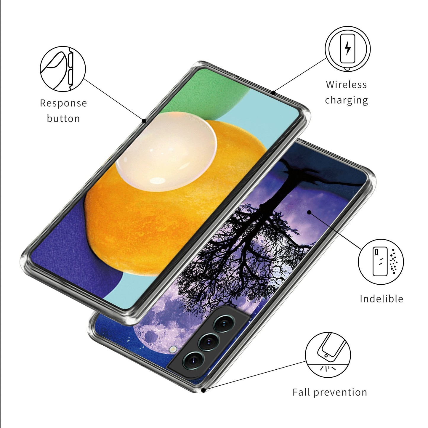 For Samsung Galaxy S24 Phone Case IMD Pattern Printing Phone TPU Cover - Tree and Moon