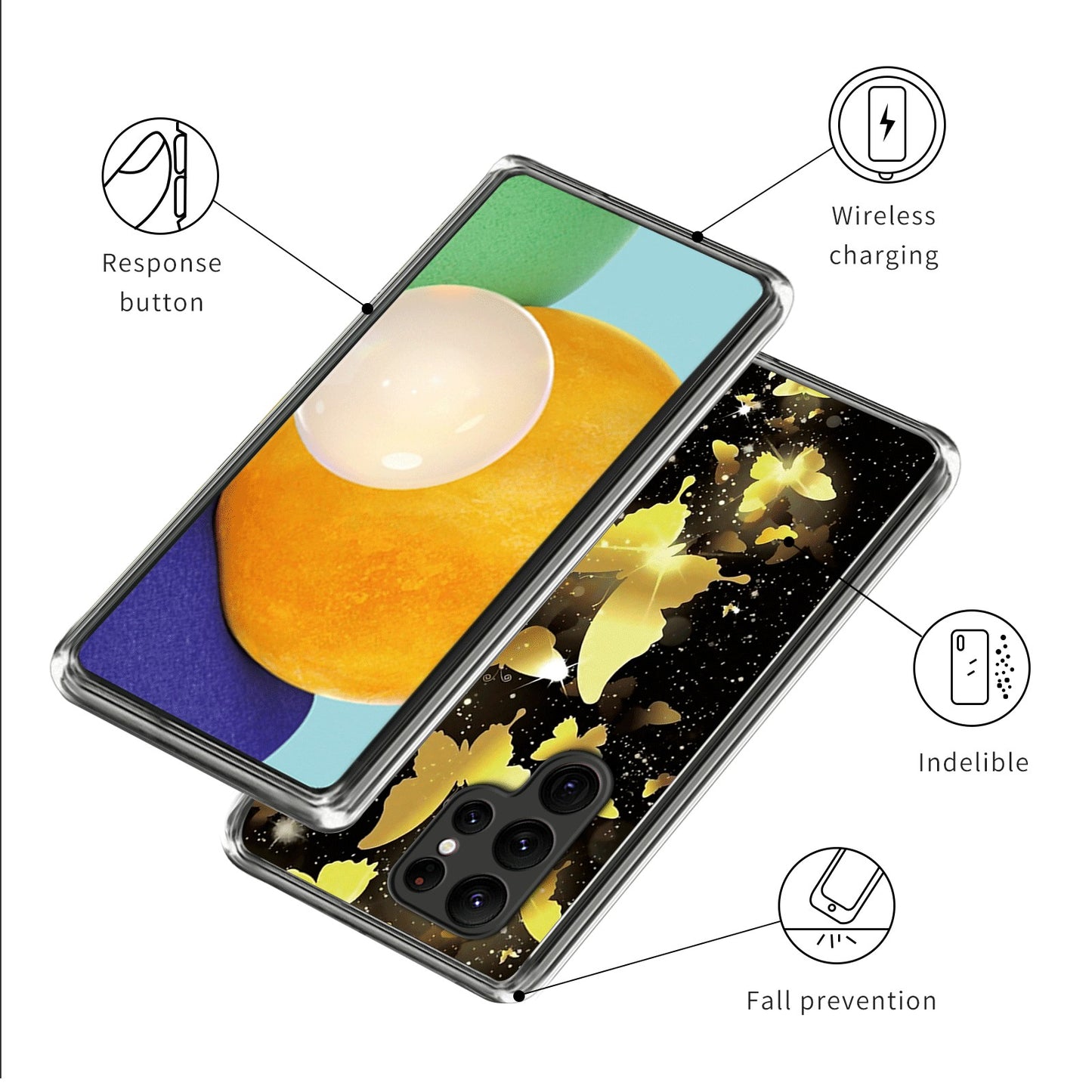 For Samsung Galaxy S24 Ultra Phone Case IMD Pattern Printed TPU Cover - Gold Butterflies