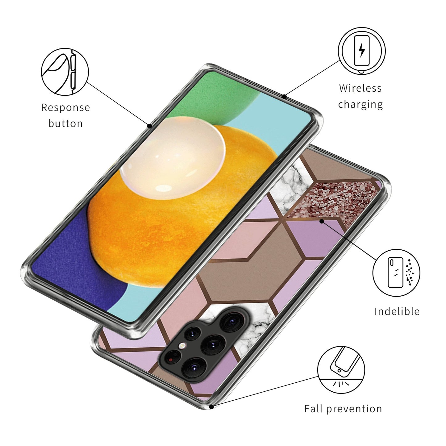 Cell Phone Case for Samsung Galaxy S24 Ultra Shell Abstract Marble Printed IMD TPU Cover - Style C