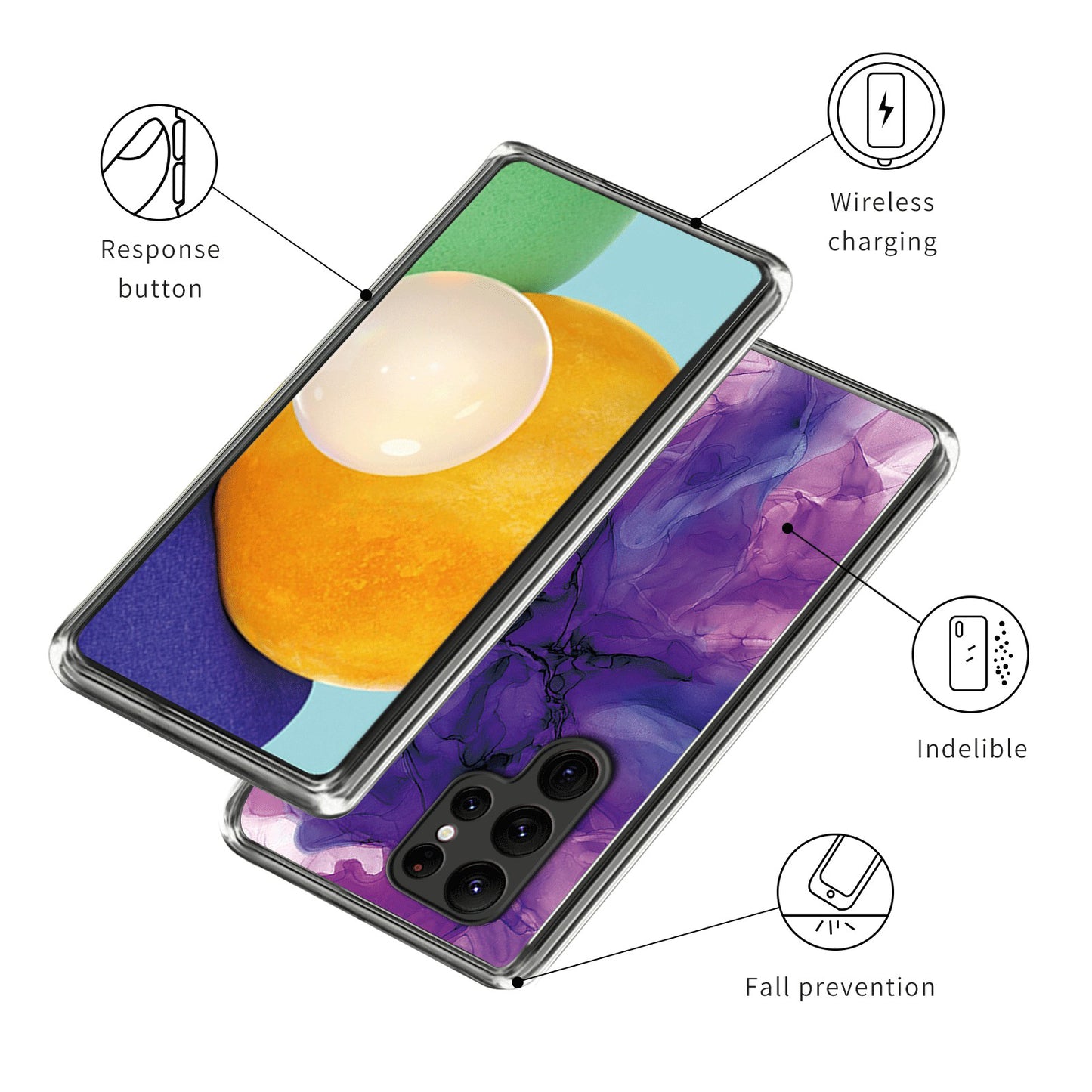 Cell Phone Case for Samsung Galaxy S24 Ultra Shell Abstract Marble Printed IMD TPU Cover - Style L