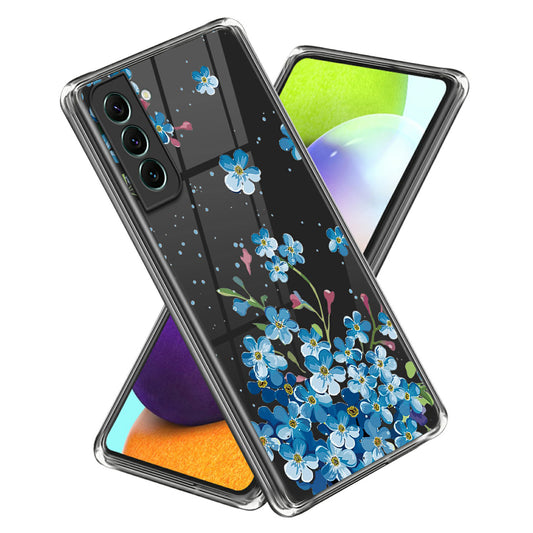 For Samsung Galaxy S24 Phone Case IMD Pattern Design Anti-scratch TPU Cover - Blue Flower