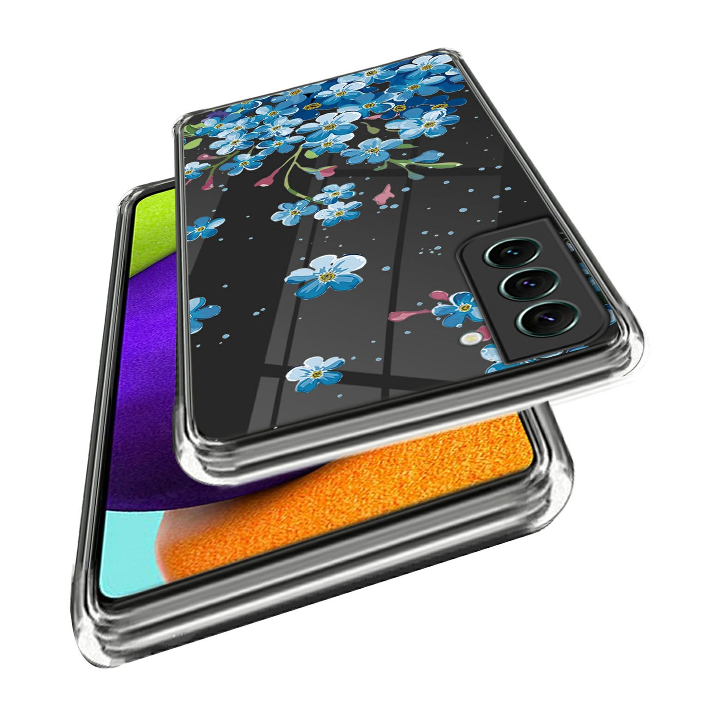 For Samsung Galaxy S24 Phone Case IMD Pattern Design Anti-scratch TPU Cover - Blue Flower
