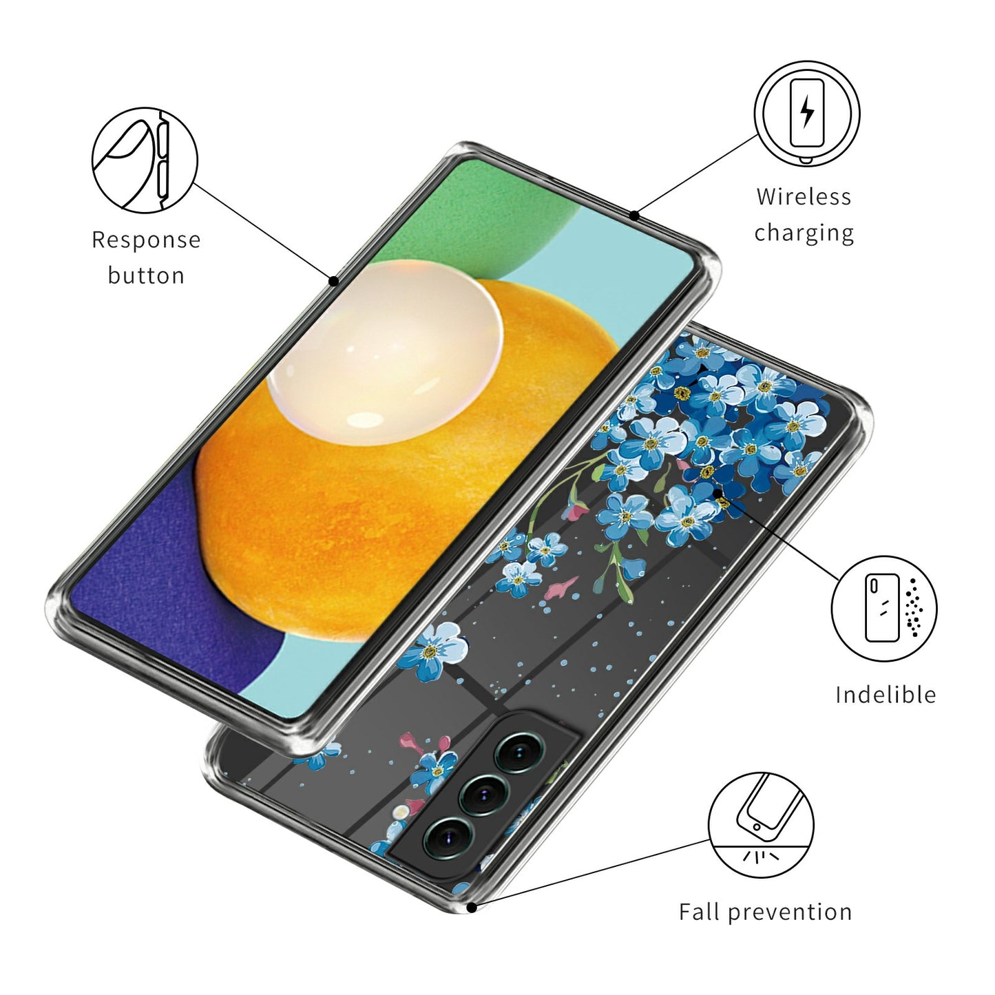 For Samsung Galaxy S24 Phone Case IMD Pattern Design Anti-scratch TPU Cover - Blue Flower