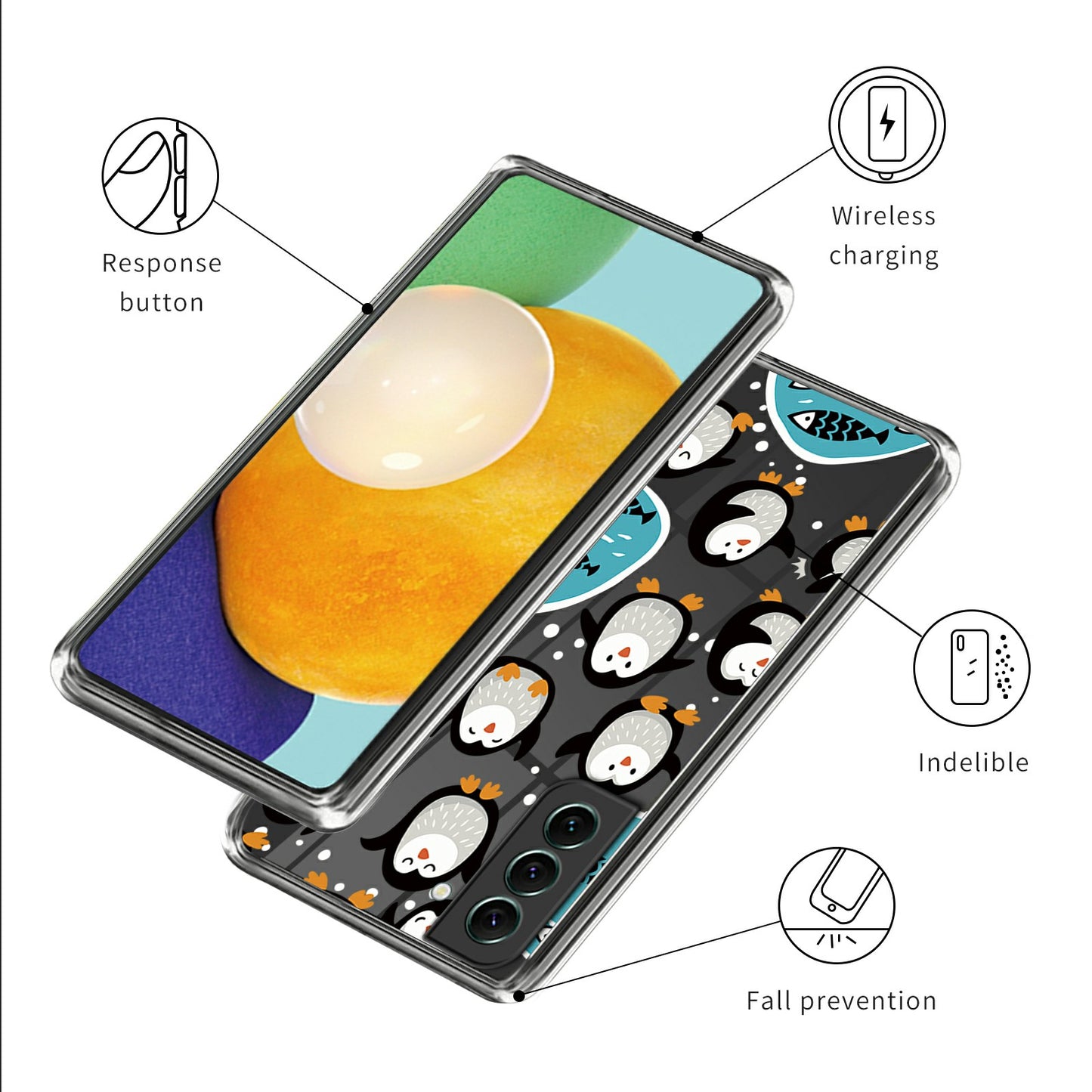 For Samsung Galaxy S24 Phone Case IMD Pattern Design Anti-scratch TPU Cover - Penguins