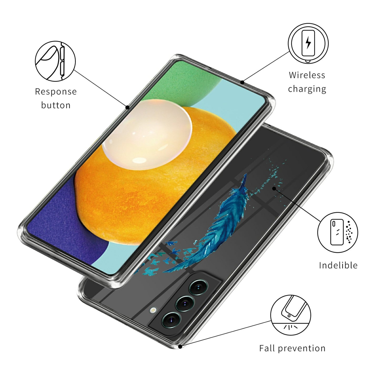 For Samsung Galaxy S24 Phone Case IMD Pattern Design Anti-scratch TPU Cover - Feather