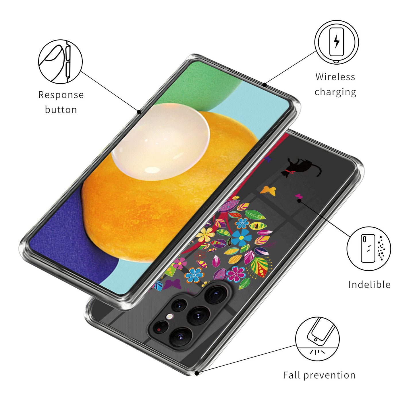 For Samsung Galaxy S24 Ultra Pattern Phone Case Flexible TPU Shockproof Cover - Cat and Tree