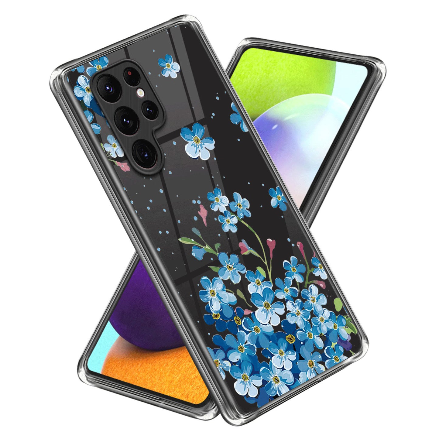 For Samsung Galaxy S24 Ultra Pattern Phone Case Flexible TPU Shockproof Cover - Blue Flower