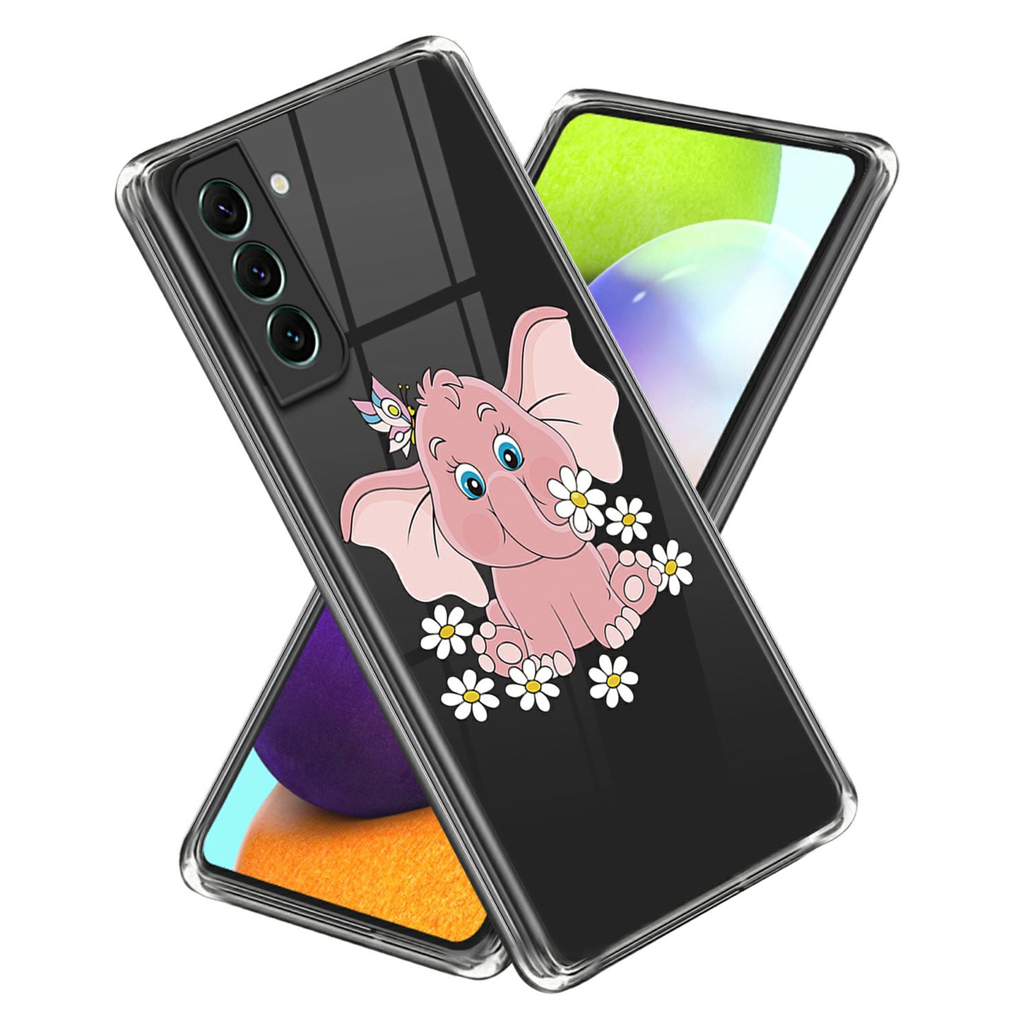 For Samsung Galaxy S24+ Pattern Case Flexible Slim Thin TPU Phone Cover - Pink Elephant