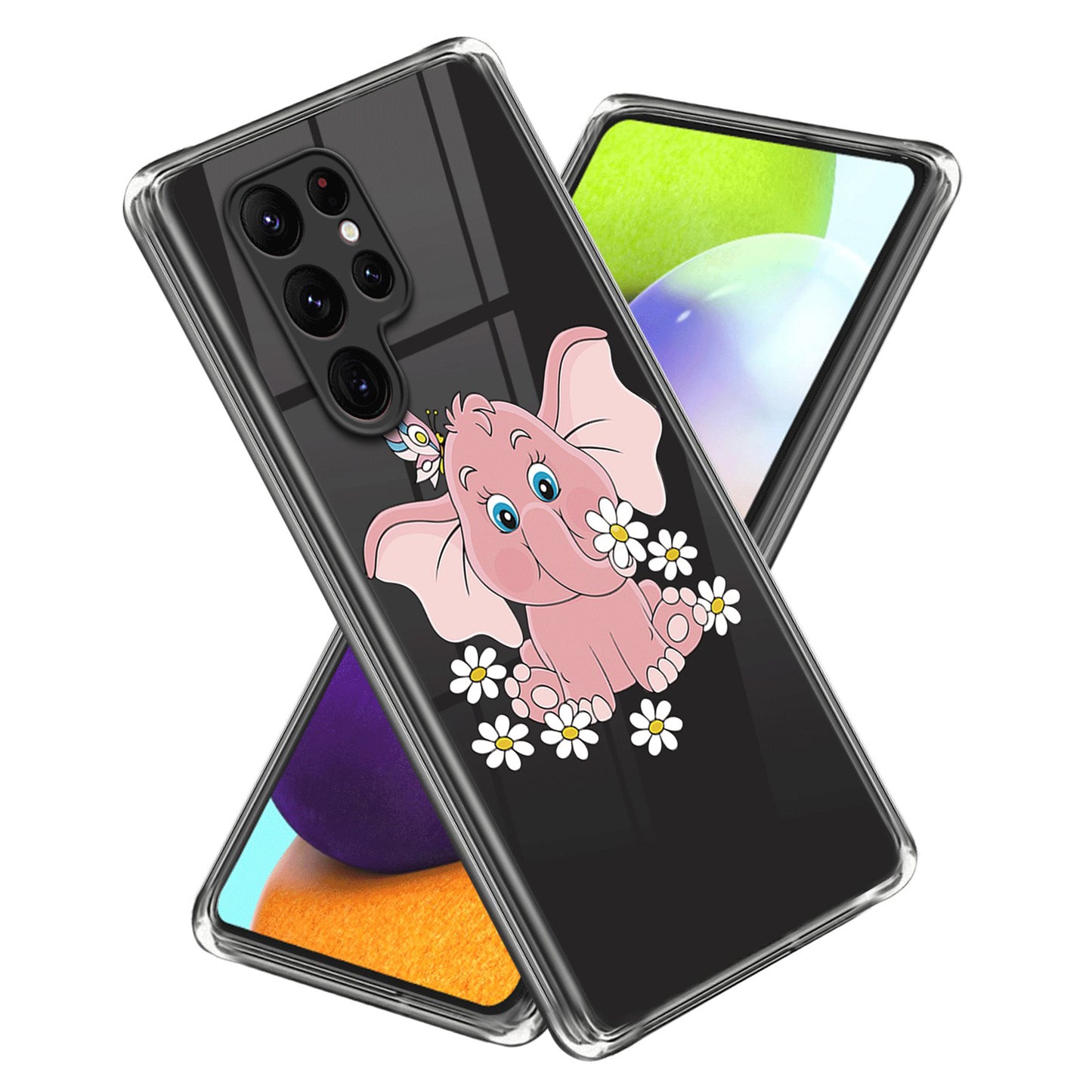 For Samsung Galaxy S24 Ultra Pattern Case Anti-Drop Soft TPU Phone Cover - Pink Elephant