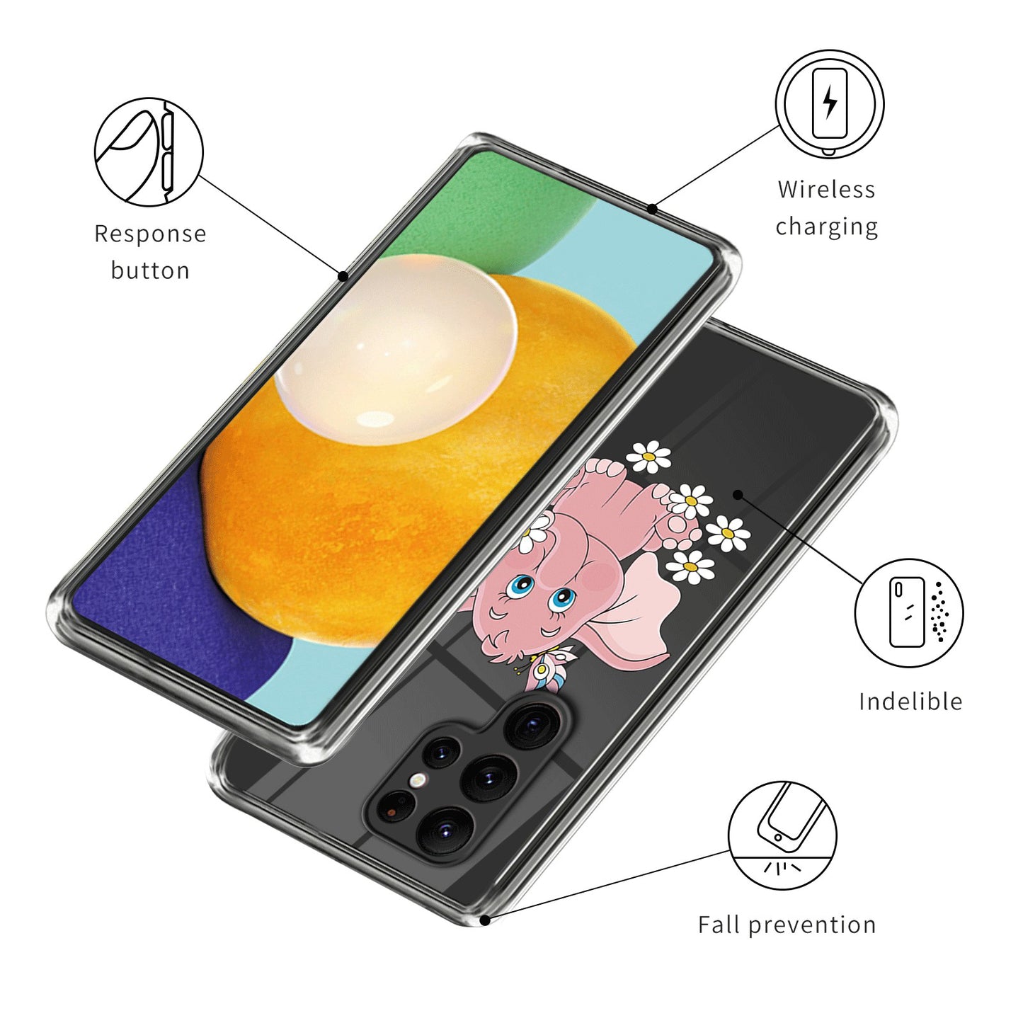 For Samsung Galaxy S24 Ultra Pattern Case Anti-Drop Soft TPU Phone Cover - Pink Elephant